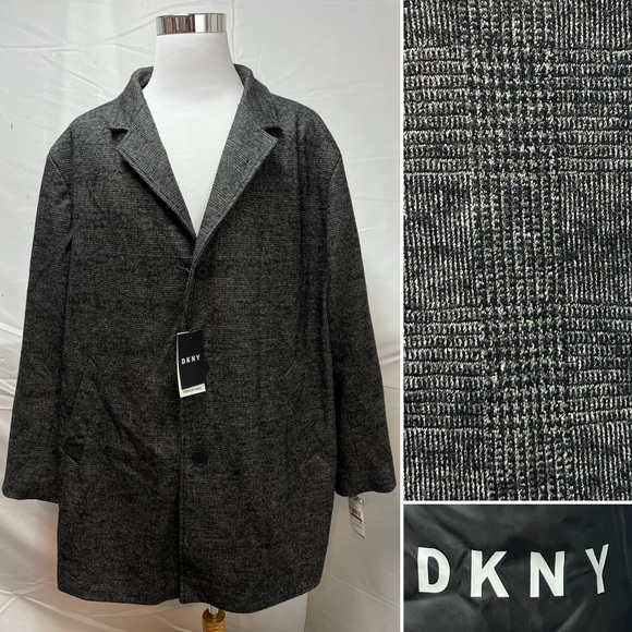 NWT $395 DKNY Men's 3X Gray Black Plaid Wool Blend Coat